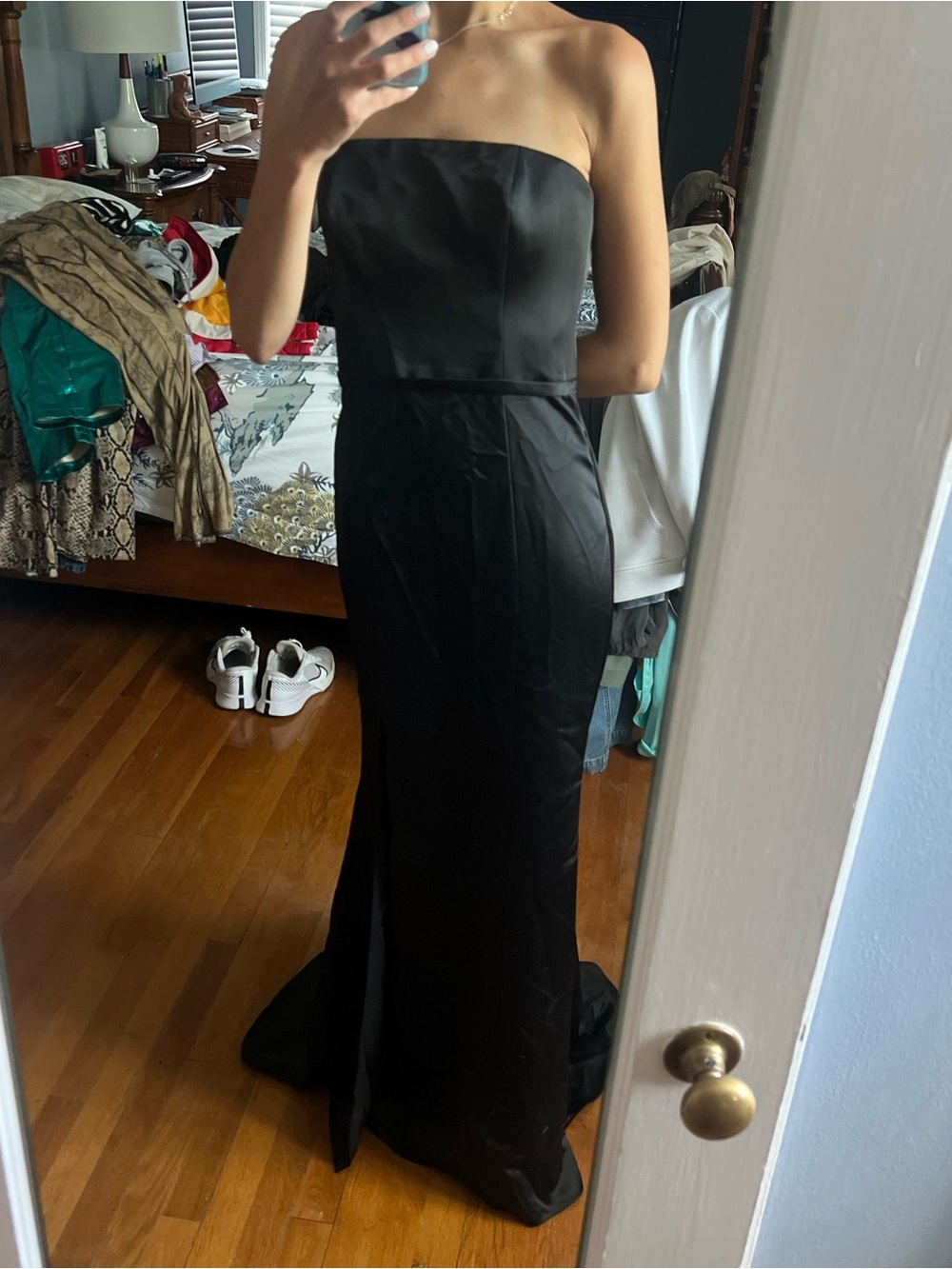 Amsale Strapless Black Satin Evening Gown